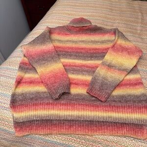 Oversized Mittoshop Gradient Knit turtleneck Sweater Pink/yellow Size Large NWT